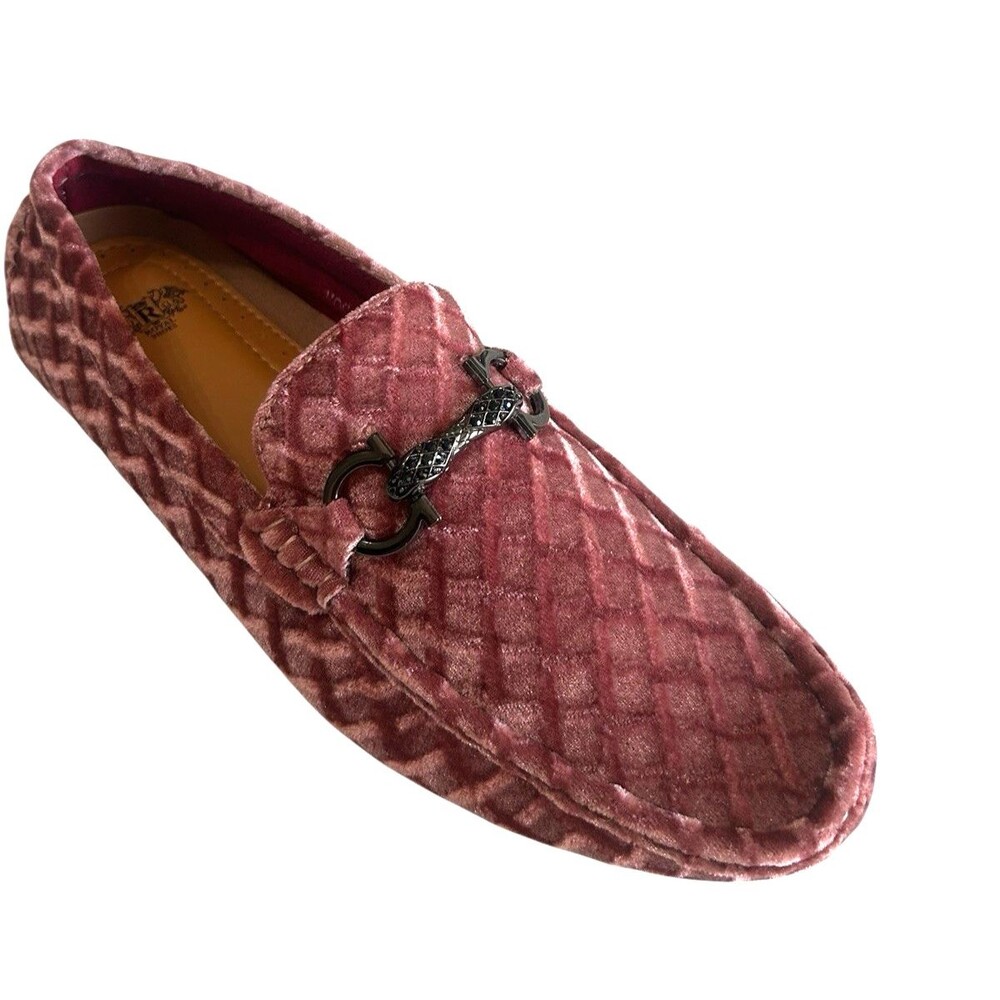 Royal Shoes Dusty Rose Pink Velvet Diamond Loafers Moccasins Horsebit  Men’s 9